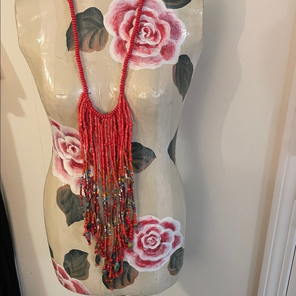 Handcrafted Ethnic Multicolored Multi Stand Dangle  Beaded Necklace
